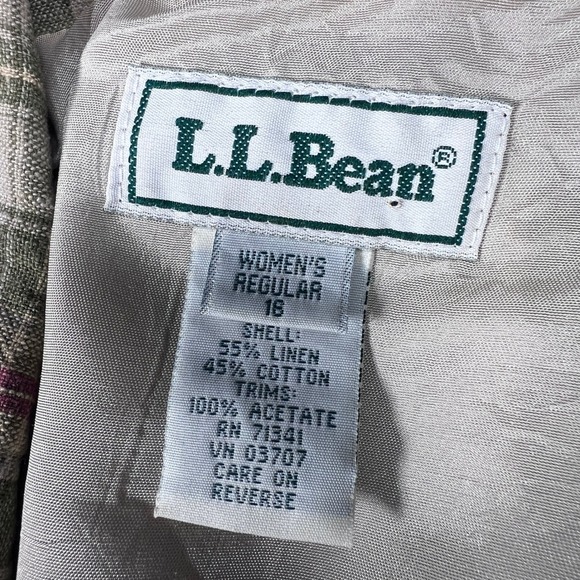 LL Bean Womens Blazer Plaid Linen Blend Career Size 16 Heritage Academia Vintage - Picture 3 of 11